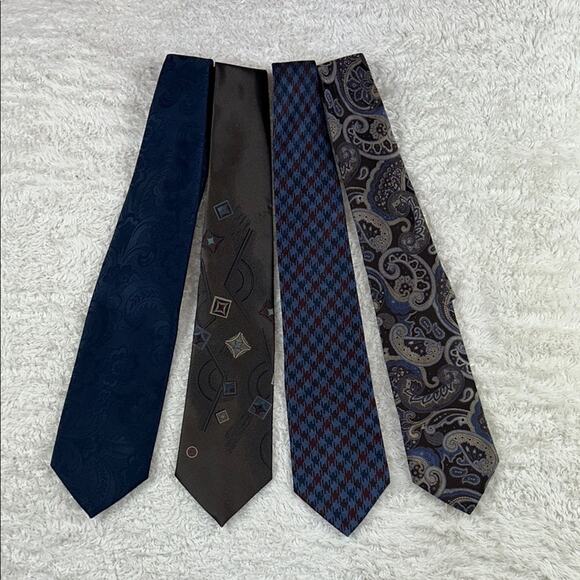 Lot of 4 neckties - bundle of blue and brown ties - vintage mixed lot - Picture 2 of 10